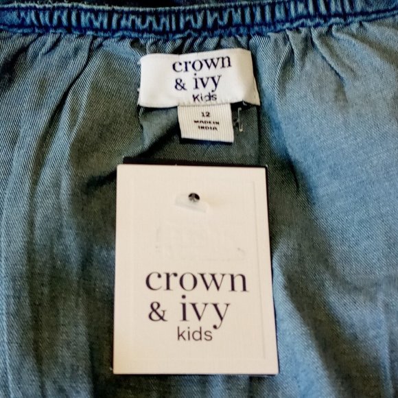 Crown & Ivy Kids Girls Denim Romper sz 10 or 12 Lightweight Embroidered detail - Picture 11 of 12